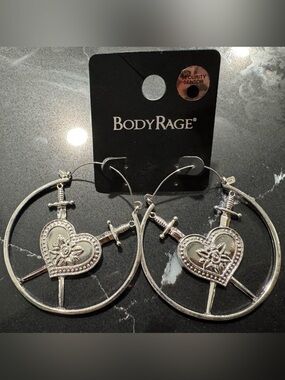 Spencer's Silver Heart-and-Dagger Hoop Earrings